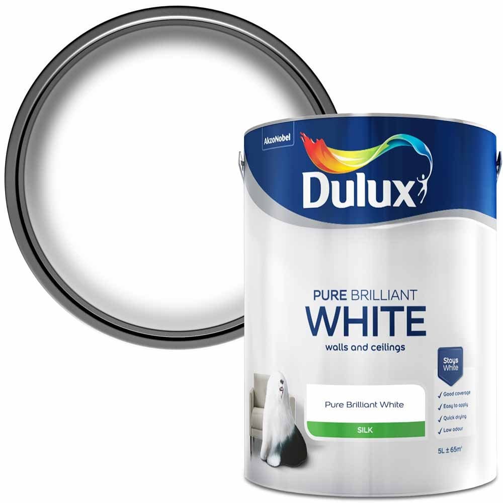 Paint  -  Dulux 5L Pure Brilliant White Silk Paint  -  50152940