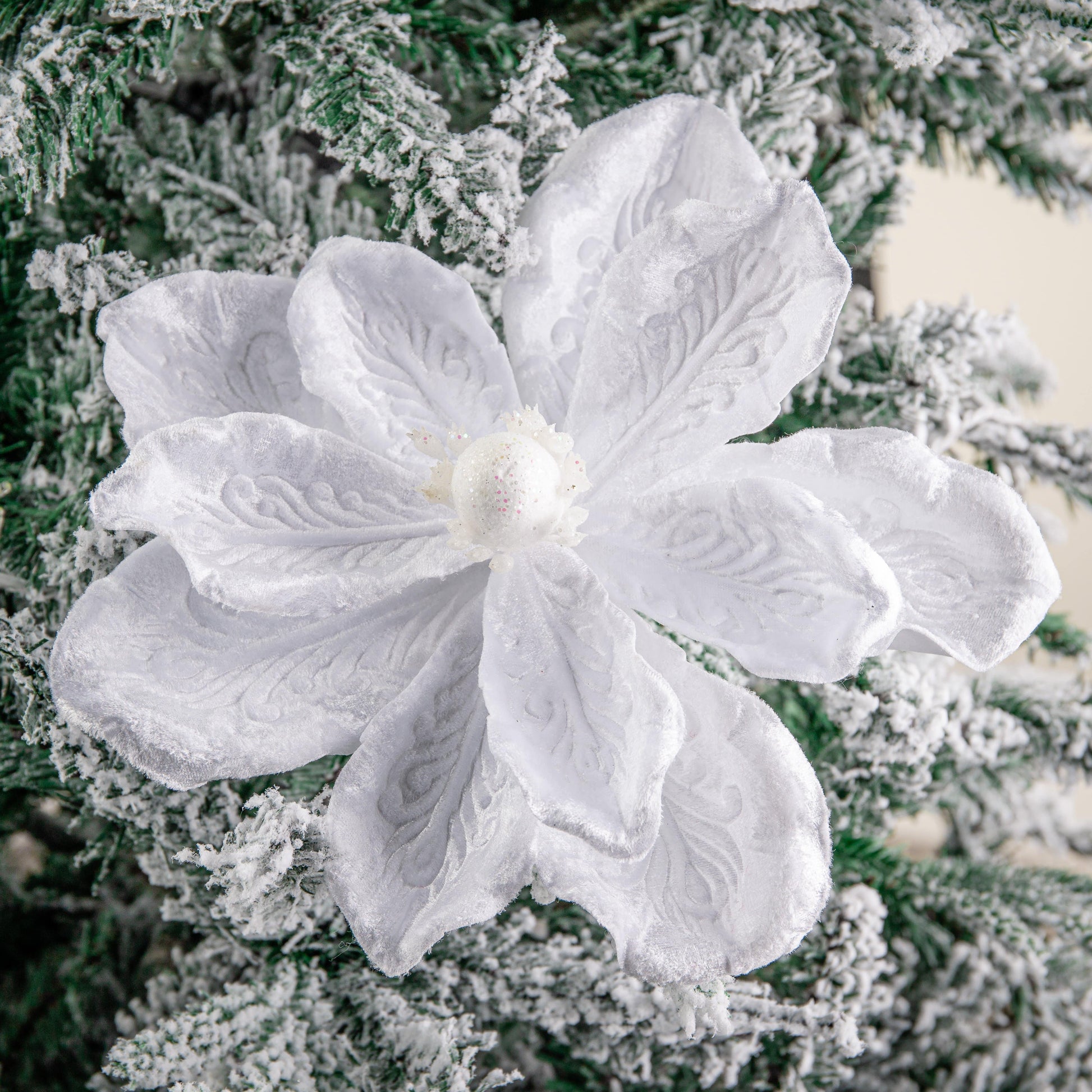 Christmas  -  White Magnolia Clip-On Christmas Tree Flower Decoration - 40cm  -  60000878