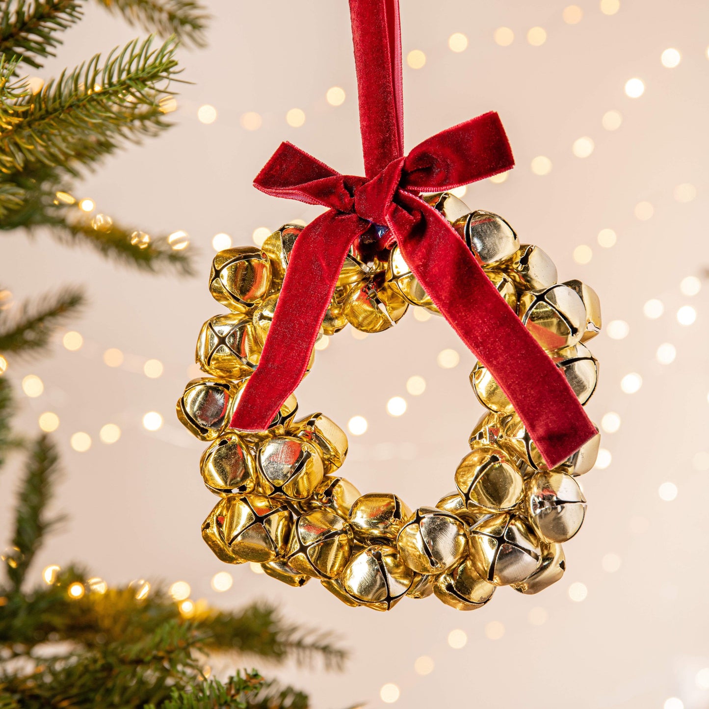 Christmas  -  Gold Bells Mini Hanging Wreath Christmas Tree Decoration - 35cm  -  60000556