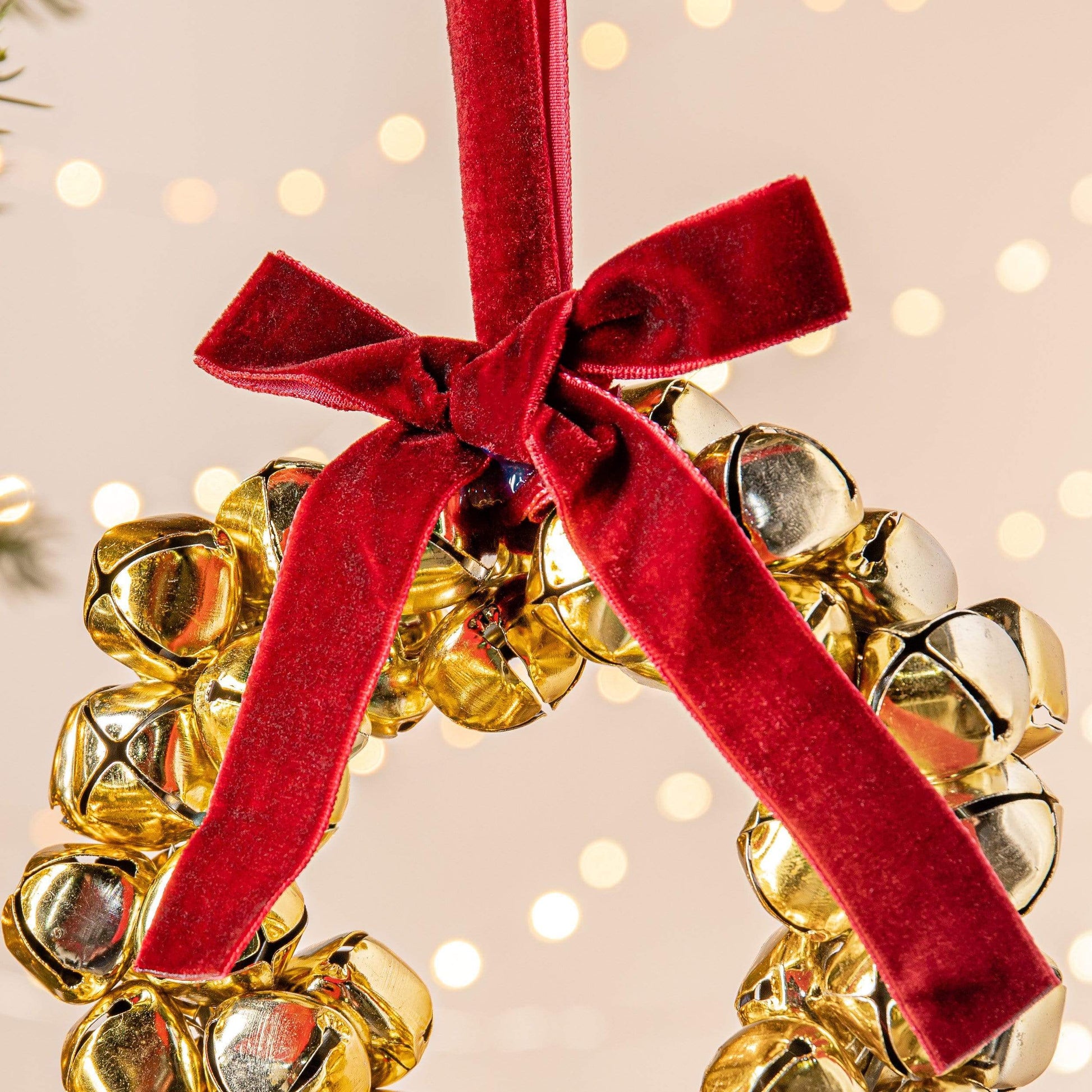 Christmas  -  Gold Bells Mini Hanging Wreath Christmas Tree Decoration - 35cm  -  60000556