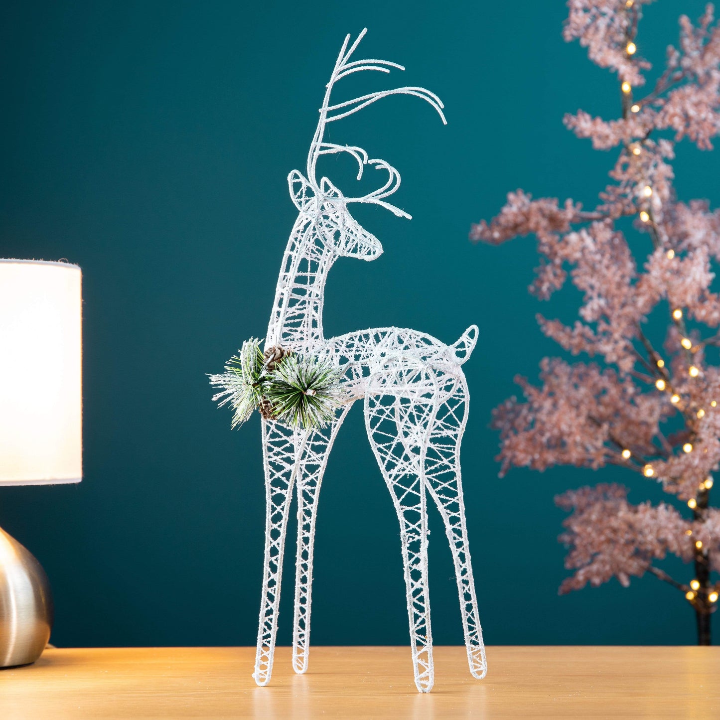 Christmas  -  White 40cm Standing Reindeer  -  60001077