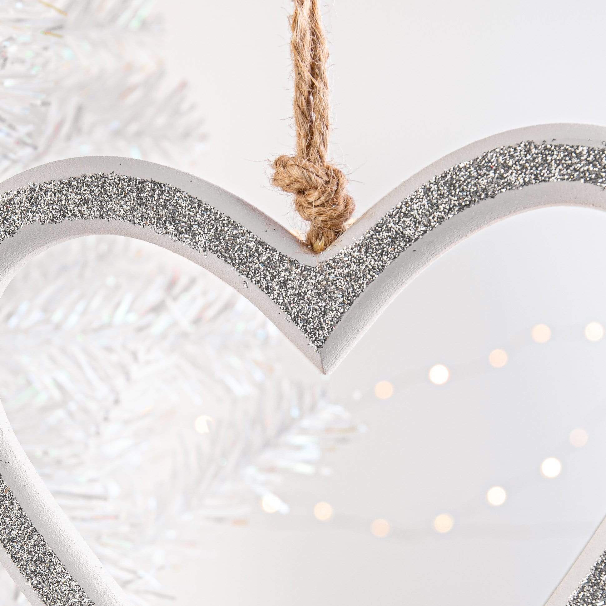 Christmas  -  White & Silver Hanging Heart Christmas Tree Decoration - 22cm  -  60001081