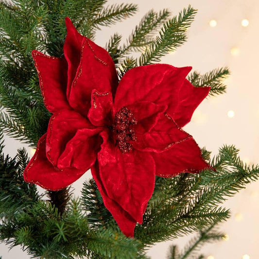 Christmas  -  Red Velvet Luxe Poinsettia Clip - 23cm  -  60003939