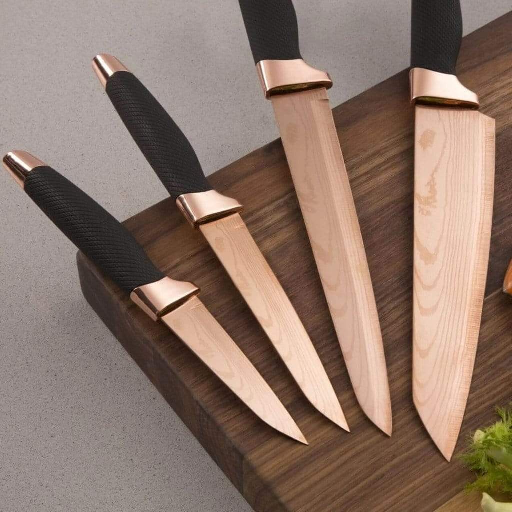 Kitchenware  -  Rkw Tower Damascus Style Rose Gold 5 Piece Knife Block Set  -  50138443