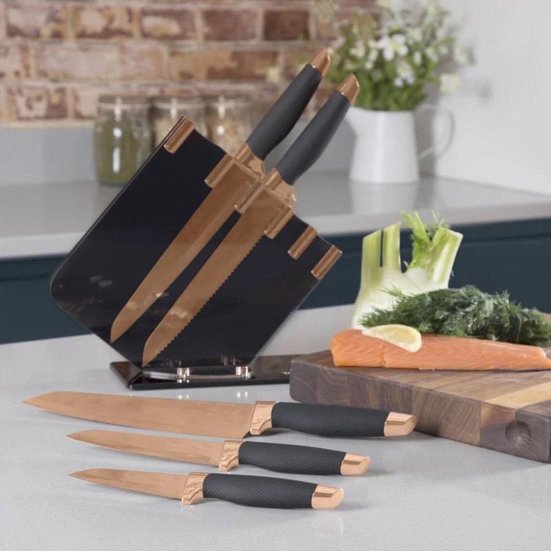 Kitchenware  -  Rkw Tower Damascus Style Rose Gold 5 Piece Knife Block Set  -  50138443