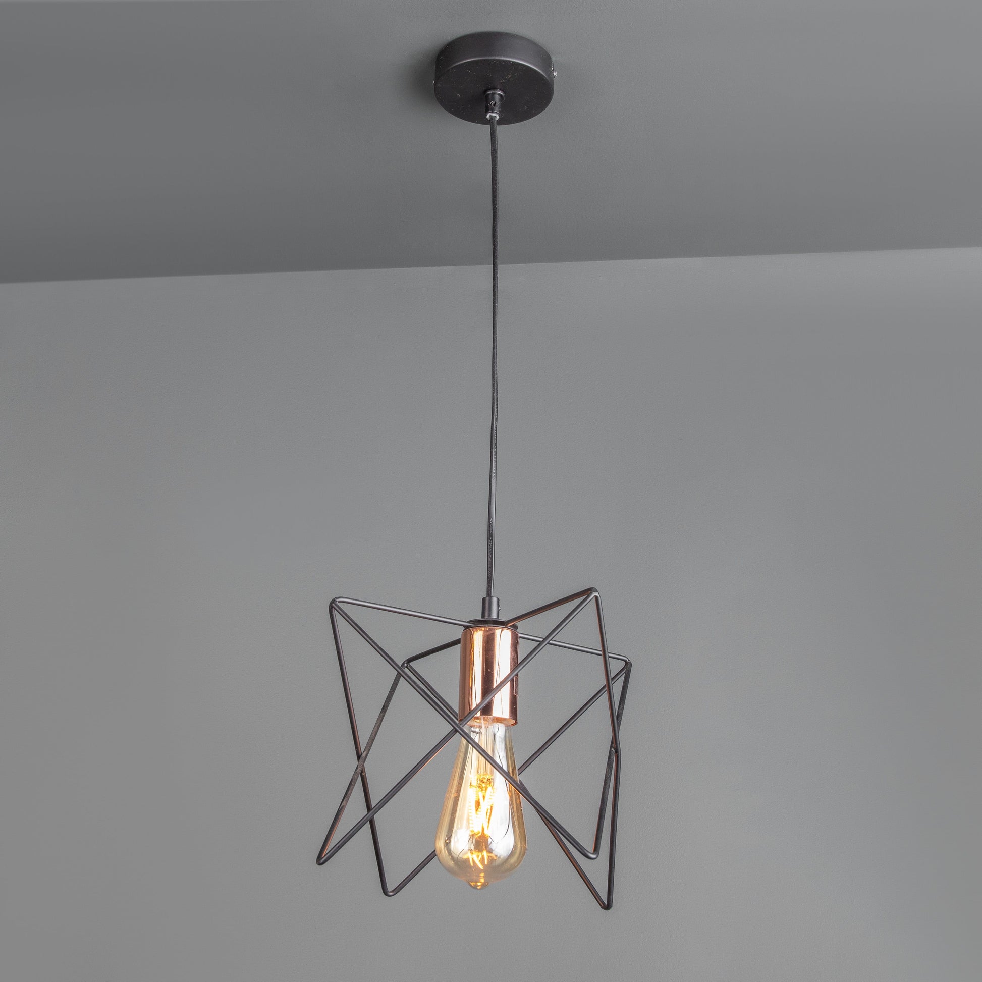 Lights  -  Single Light Pendant Matt Black And Bright Copper Ceiling Light  -  50132010