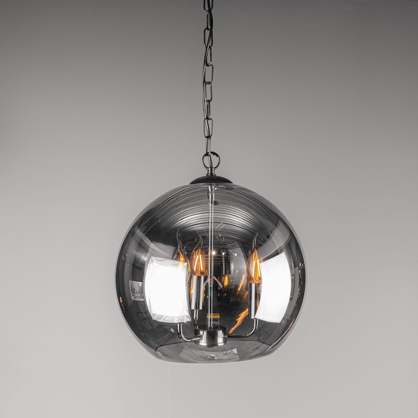 Lights  -  3 Light Smoked Glass Black And Chrome Ball Pendant  -  50155558